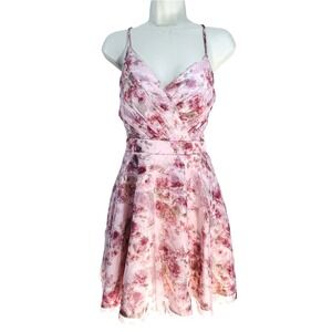 City Studio Pink Floral Fit‎ & Flare Dress Strappy V-Neck Lined Size 11 NWT